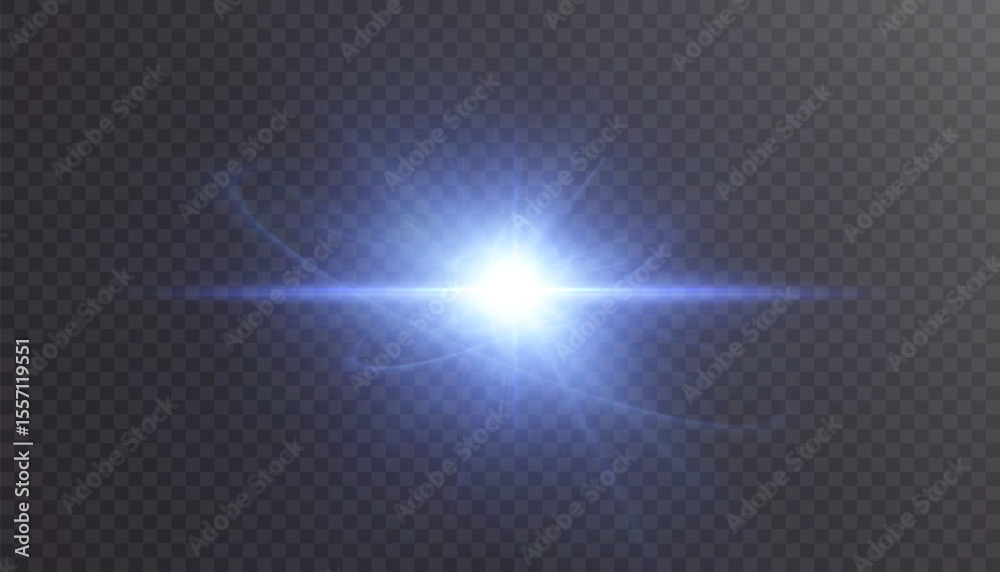 Poster bright vector light burst with blue glow and horizontal glare on transparent background. used in exp