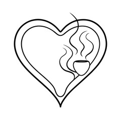 heart formed by coffee steam outline drawing