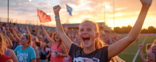 Excited crowd celebrating outdoor event
