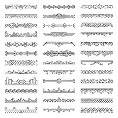 Collection of ornate, symmetrical, horizontal design elements in black and white, suitable for borders or dividers.