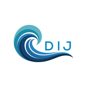 DIJ Creative Ocean Wave Symbol with Text, Blue Wave Icon with Company Name , DIJ Later Logo, Modern Aqua Wave Business Logo.
