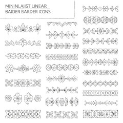Obraz premium Minimalist linear border icons featuring various floral and geometric designs arranged in rows.