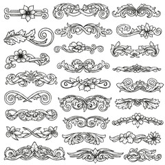 Collection of intricate, ornate, floral, and scroll-style design elements.