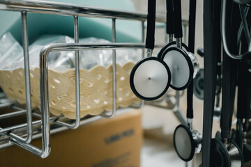 Medical stethoscope or phonendoscope in room patients for treatment
