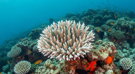 Obraz premium Bleached coral reef underwater, a sign of climate change