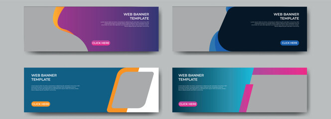 Modern abstract web banner design template set. horizontal web banners, gradient banners, corporate business banners, professional business banner template	
