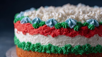 Vibrantly piped cake layers evoke a whimsical Italian festivity, celebrating culinary artistry, Flag Day, and edible artistry