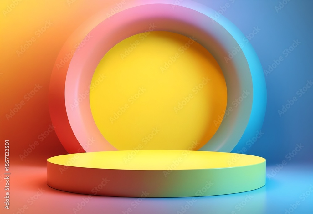 Poster colorful minimalist product display podium with gradient circle backdrop and pastel background