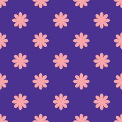 Seamless pattern with pink flowers on a purple background