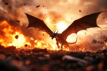 Fiery dragon in epic explosion