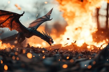 Fiery dragon soars through flames
