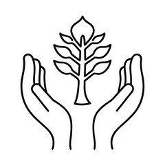 protective hands with tree outline icon
