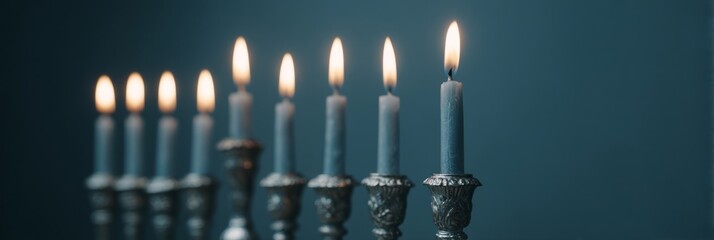 Flickering blue candles cast a serene glow, evoking Hanukkah warmth, mindful meditation, and the mystical aura of Winter Solstice