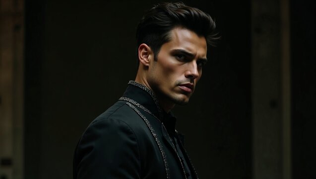 Serious man in dark suit looking intensely at camera - Powered by Adobe