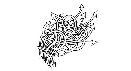 A tangled mess of arrows pointing in various directions, creating a sense of confusion and complexity.