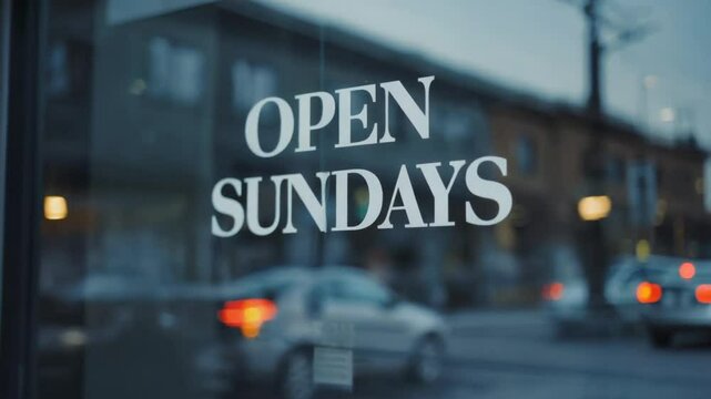 Open Sundays sign in a store.