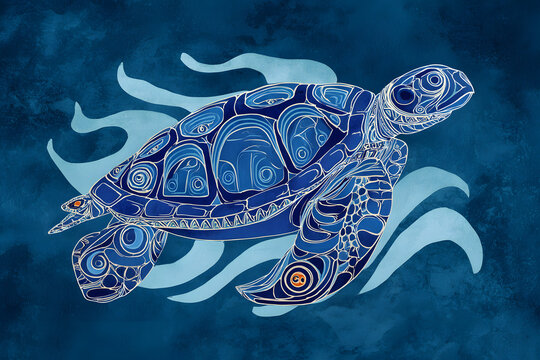 Turtle Indian art. A stylized turtle in watercolor technique. Turtle island indigenous art.