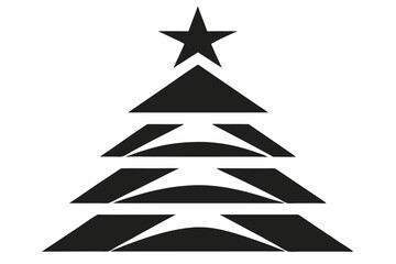 Fototapeta premium Abstract Christmas Tree Illustration with Black Geometric Shapes and Star Topper on White Background