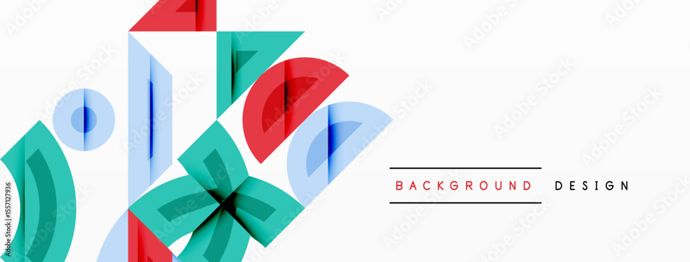 Aufkleber abstract geometric shapes overlap, creating dynamic visual composition. teal, red, blue hues dominat