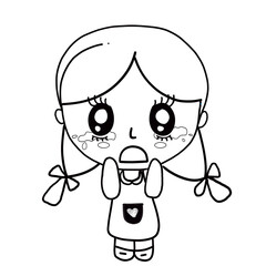 Line art of Little girl for coloring