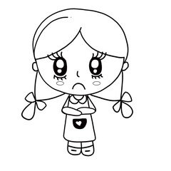 Line art of Little girl for coloring