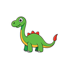 Obraz premium Cartoon Cute Green Dinosaur with Red Spikes and Tail Tip on White Background