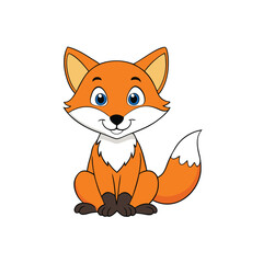 Obraz premium Cartoon Fox Sitting with a Friendly Smile, Adorable Animal Illustration on White Background