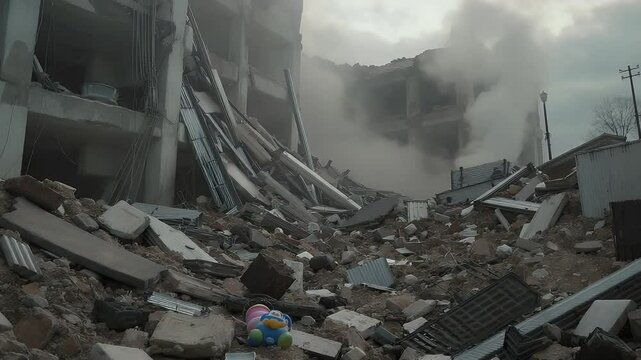 Destruction aftermath rubble debris and collapsed structure
