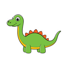 Naklejka premium Cartoon Green Brontosaurus Dinosaur with Orange Spikes and Yellow Accents on White Background