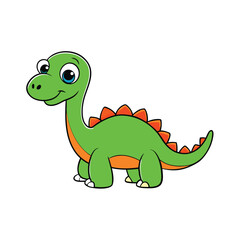 Fototapeta premium Cartoon Green Dinosaur with Orange Spikes and Belly on White Background Illustration