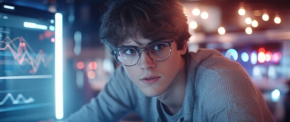 Focused person analyzing financial data