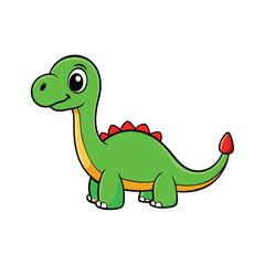 Obraz premium Cartoon Green Dinosaur Illustration with Red Spikes and Tail Tip on White Background