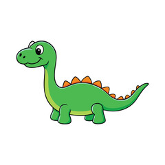 Cartoon Green Dinosaur with Orange Spikes Illustration Isolated on White Background, Cute Creature
