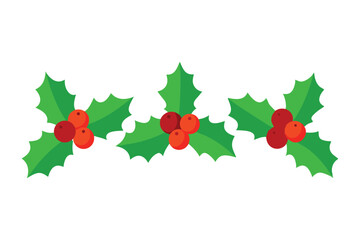Fototapeta premium Cartoon Holly Berries and Leaves Arrangement Isolated on a White Background Illustration
