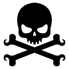 Logo pirata. Icono de calavera humana con huesos cruzados para invitaciones y tarjetas de Halloween