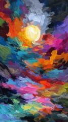 Fototapeta premium abstract colorful night sky painting with full moon and vibrant clouds digital art illustration