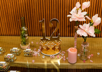 Table centerpiece with the number 