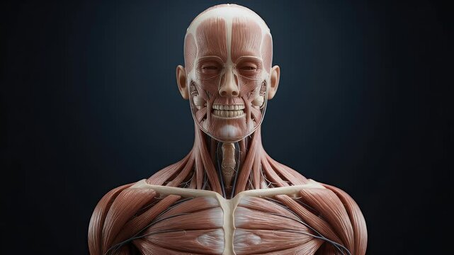 Detailed human anatomy 3 d model muscles and bones of head and torso
