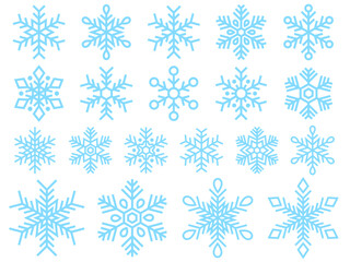 水色の雪の結晶の線画アイコンセット