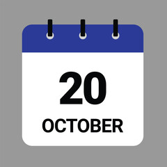 OCTOBER-20- Daily Calendar Icon - White Background