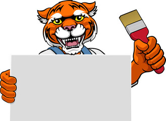 Tiger Painter Decorator Paint Brush Mascot Man