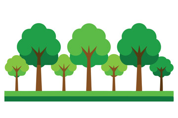 Cartoon Tree Line with Green Foliage and Brown Trunks Isolated on a White Background