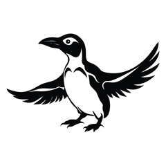 Fototapeta premium Adorable penguin with wings spread silhouette, perfect for logos, wildlife art, or kids' designs. This charming vector art symbolizes playfulness and nature.