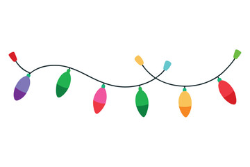 Fototapeta premium Colorful Christmas Lights String Isolated on White Background, Holiday Decoration Clipart Style Illustration
