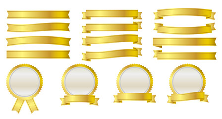 リボン＆メダルアイコンイラスト　ゴールド