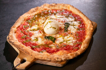 details of fresh italian basil and cheese pizza