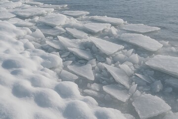 Obraz premium Close-up of a natural icy and snowy landscape beside the ocean
