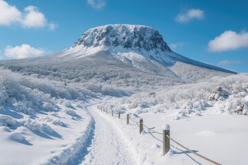 Winter scenery of a volcanic mountain