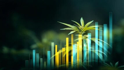 Cannabis plant and rising stock market charts, symbolizing growth potential, blurred background - Powered by Adobe