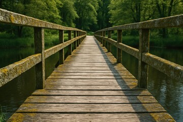 Obraz premium Moss-covered timber walkway